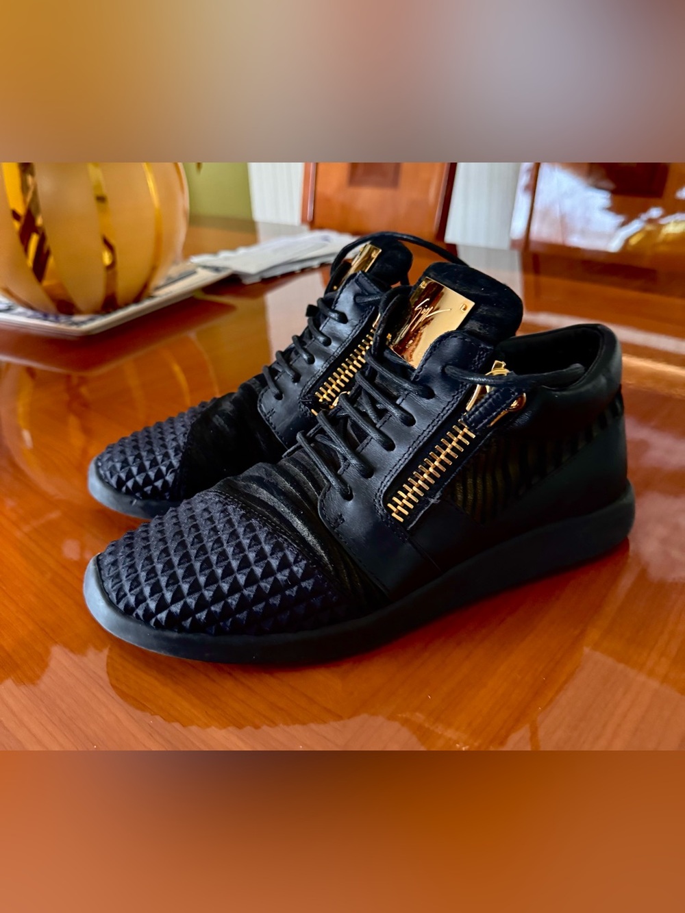Giuseppe Zanotti Frenkie Black Gold Zip Sneakers EU 41 Men 8 Women 11